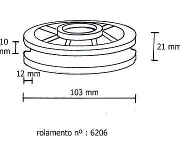 Roldana 100mm com rolamento 6202