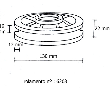 Roldana 120mm com rolamento 6203